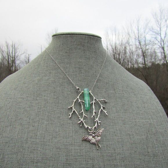 Forest Witch Quartz Branch Moth Statement Necklace Woods - Picture 6 of 6